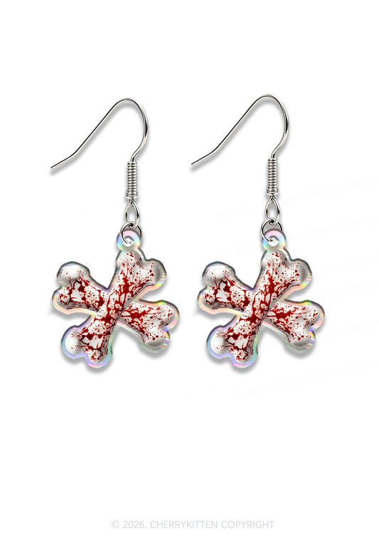Halloween Blood Cross Bone Y2K Acrylic Earrings Cherrykitten