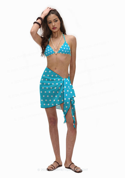 Blue And White Dots Y2K Print Bikini Set Cherrykitten