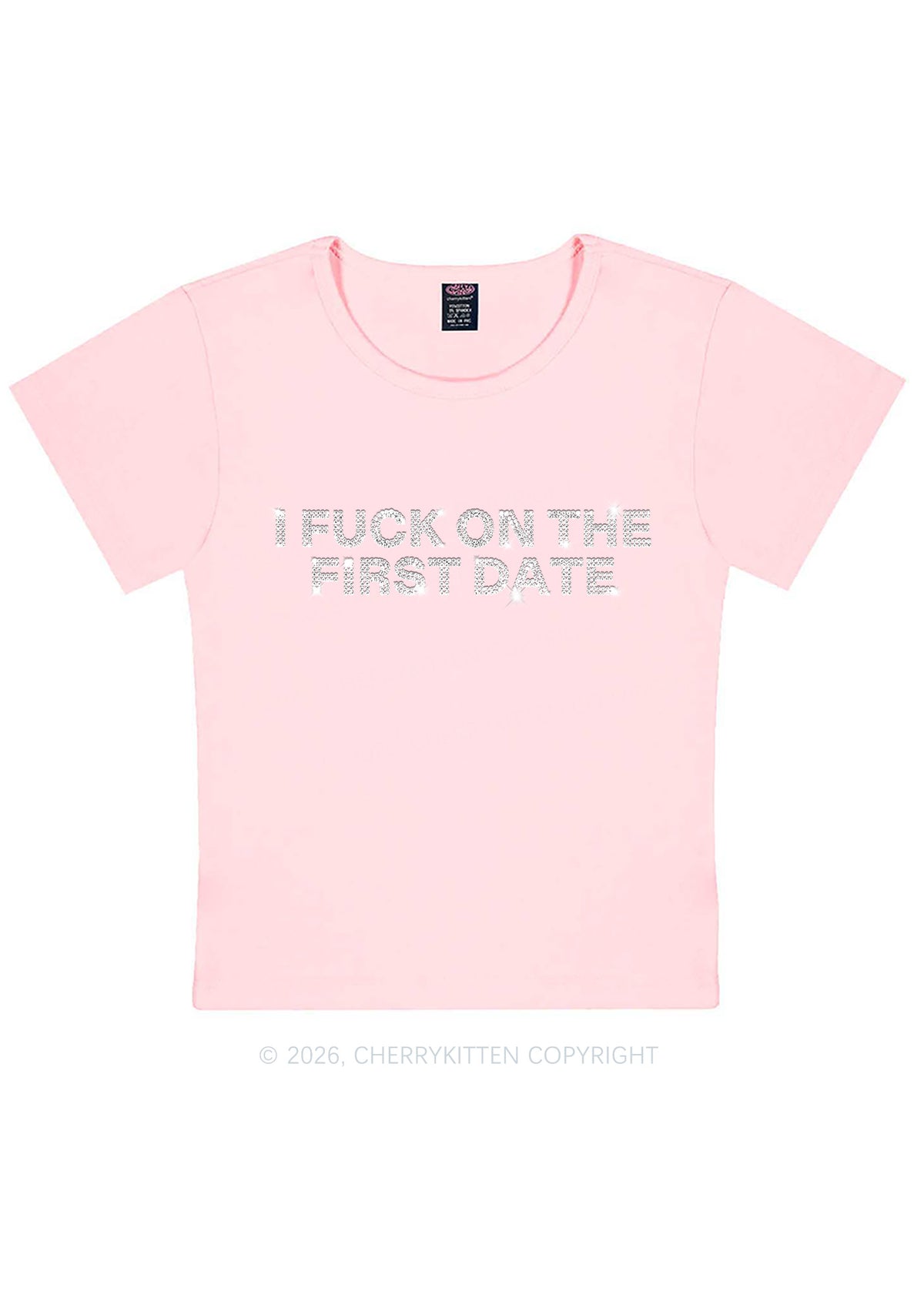 Rhinestone Fxxk On First Date Y2K Baby Tee Cherrykitten