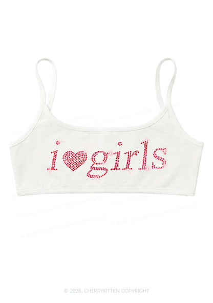 Rhinestone I Love Girls Y2K Super Crop Cami Cherrykitten
