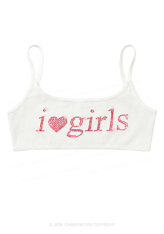 Rhinestone I Love Girls Y2K Super Crop Cami Cherrykitten