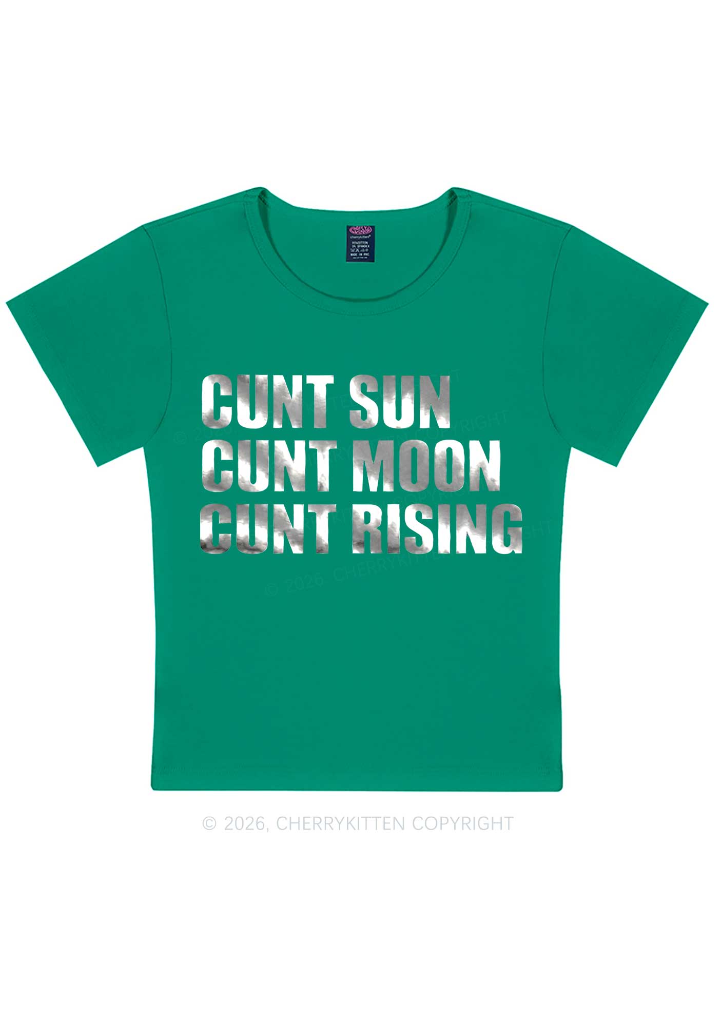 Cxxt Sun Moon Rising Silver Foil Printed Y2K Baby Tee Cherrykitten