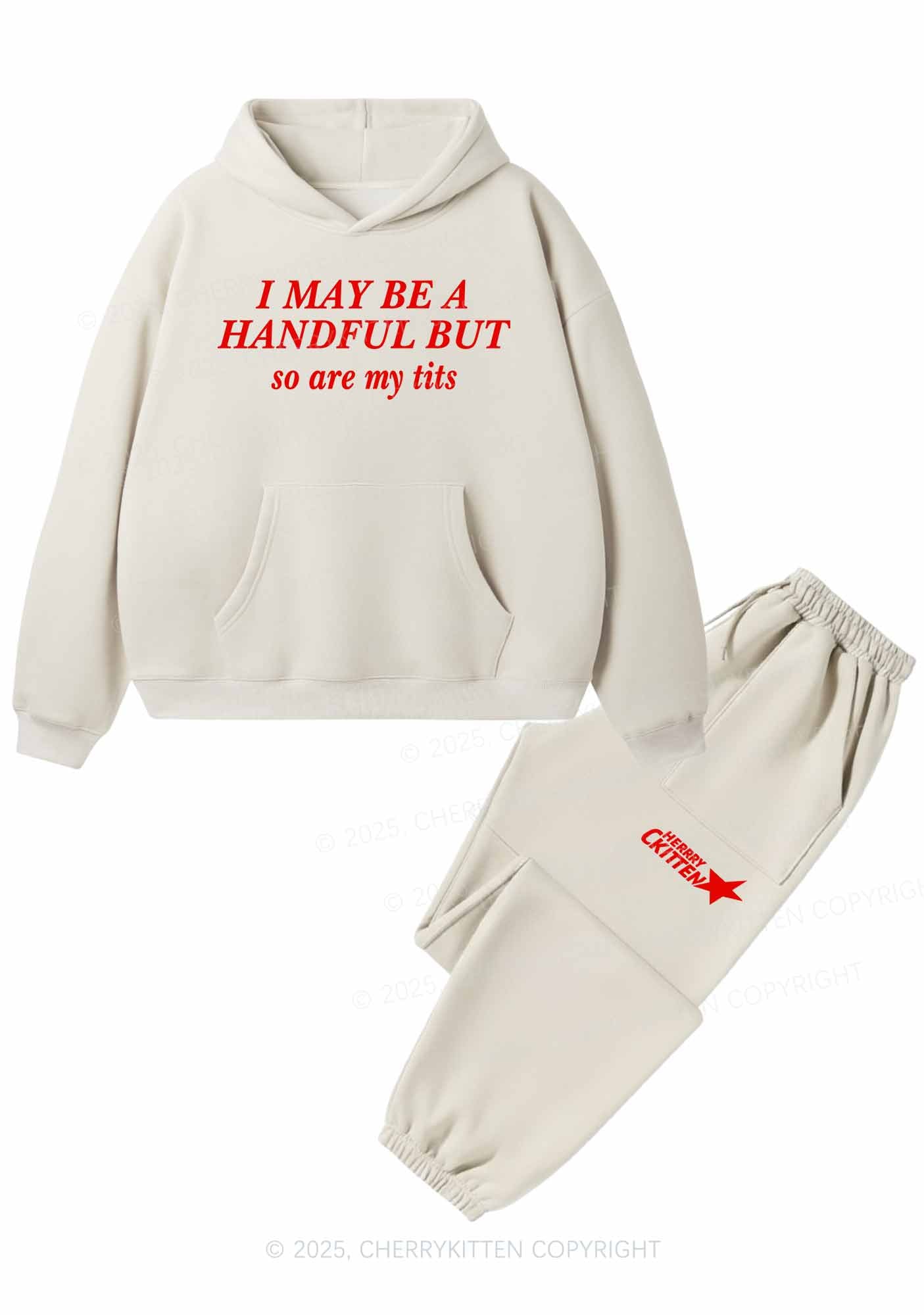 I May Be A Handful Y2K Fleece Hoodie Set Cherrykitten