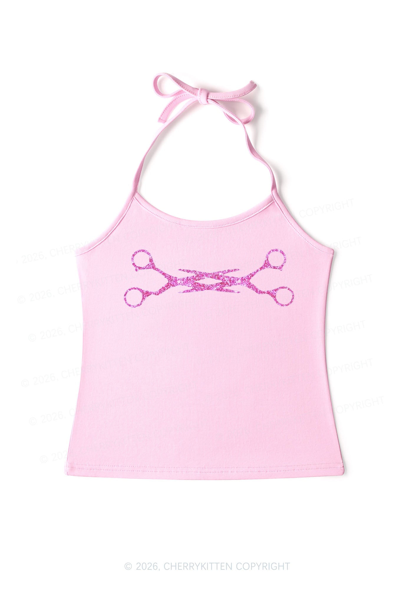 Glitter Pink Scissor Pride  Y2K Halter Neck Cami Cherrykitten