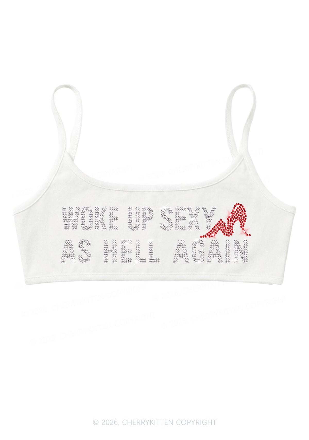 Rhinestone Woke Up Sexy Y2K Super Crop Cami Cherrykitten