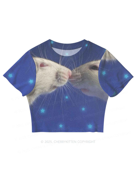 Kissing Rats Y2K Mesh Crop Top Cherrykitten