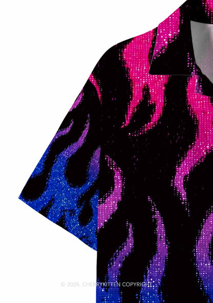 Bisexual Flame Pride Y2K Print Hawaiian Shirt Cherrykitten