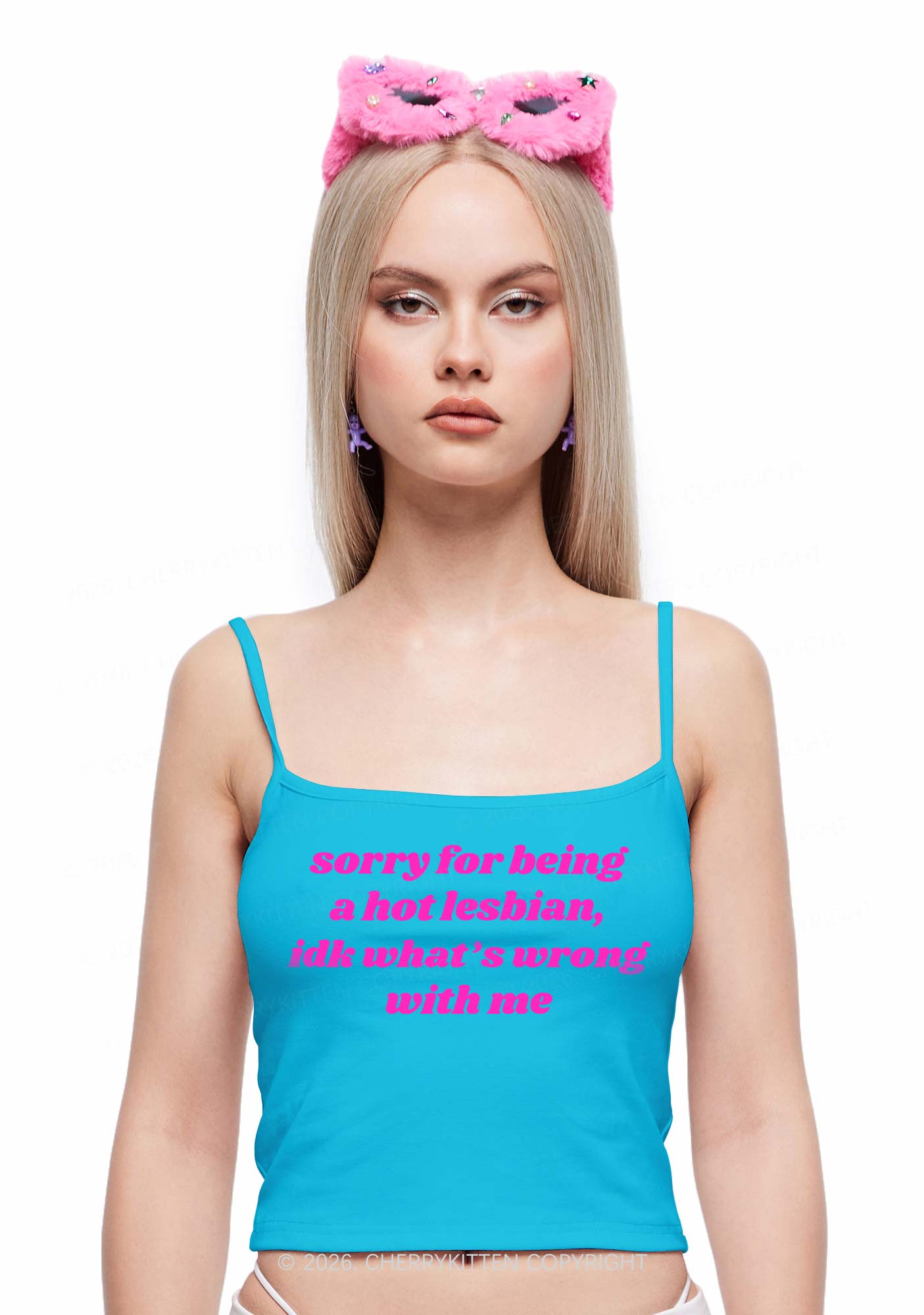 Sorry For Being Hot Lesbian Pride Y2K Spaghetti Strap Cami Cherrykitten