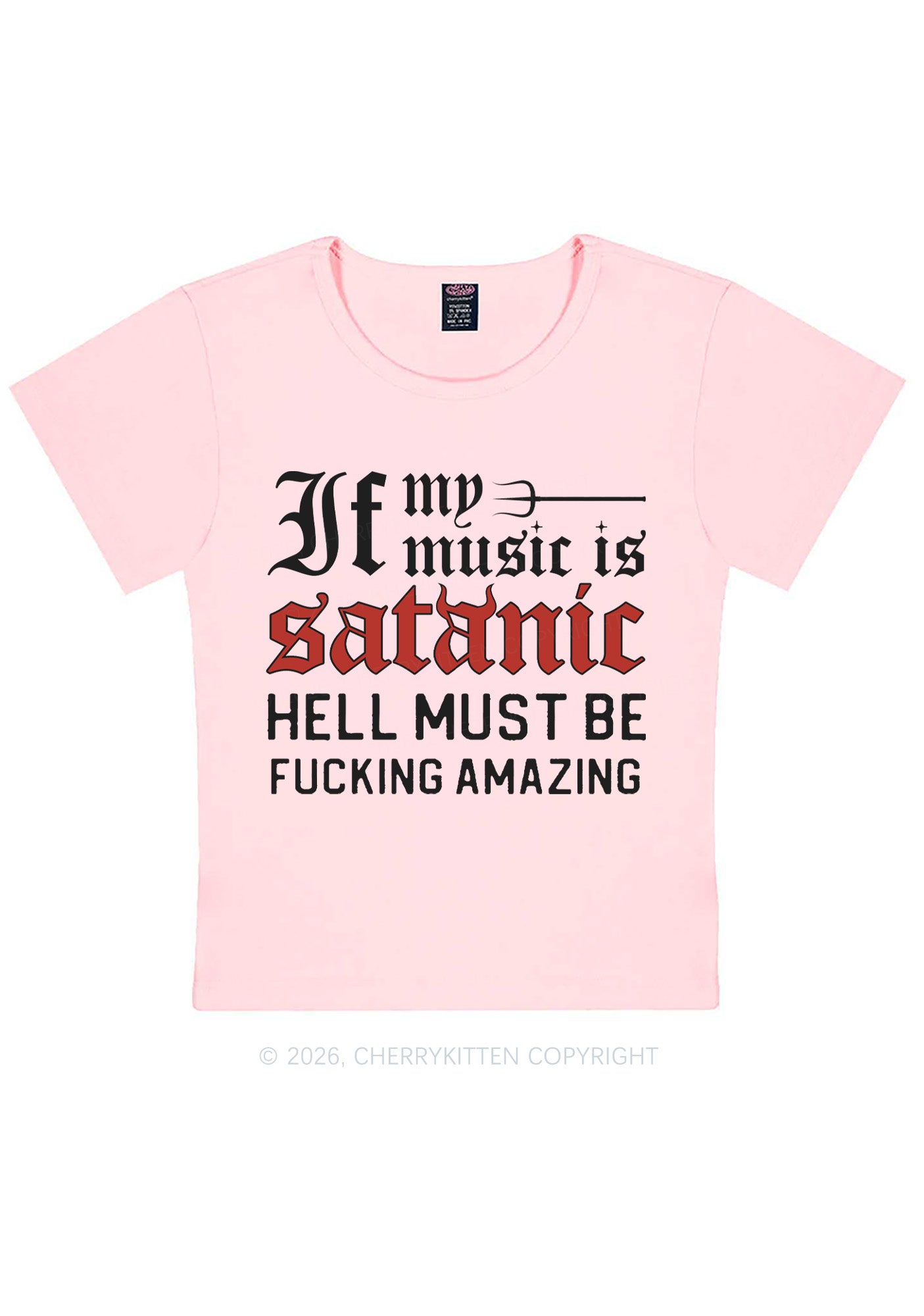 Halloween My Music Is Satanic Y2K Baby Tee Cherrykitten