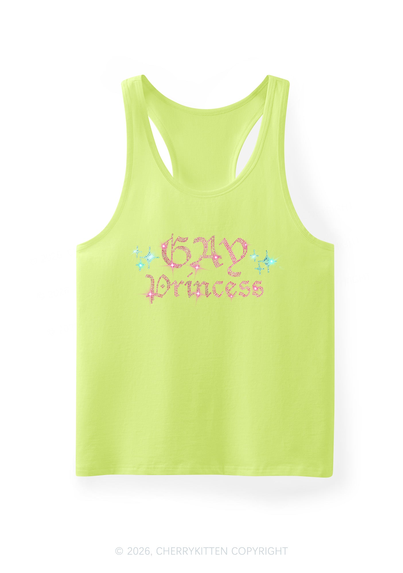 Rhinestone Gay Princess Pride Y2K Men Racerback Tank Top Cherrykitten