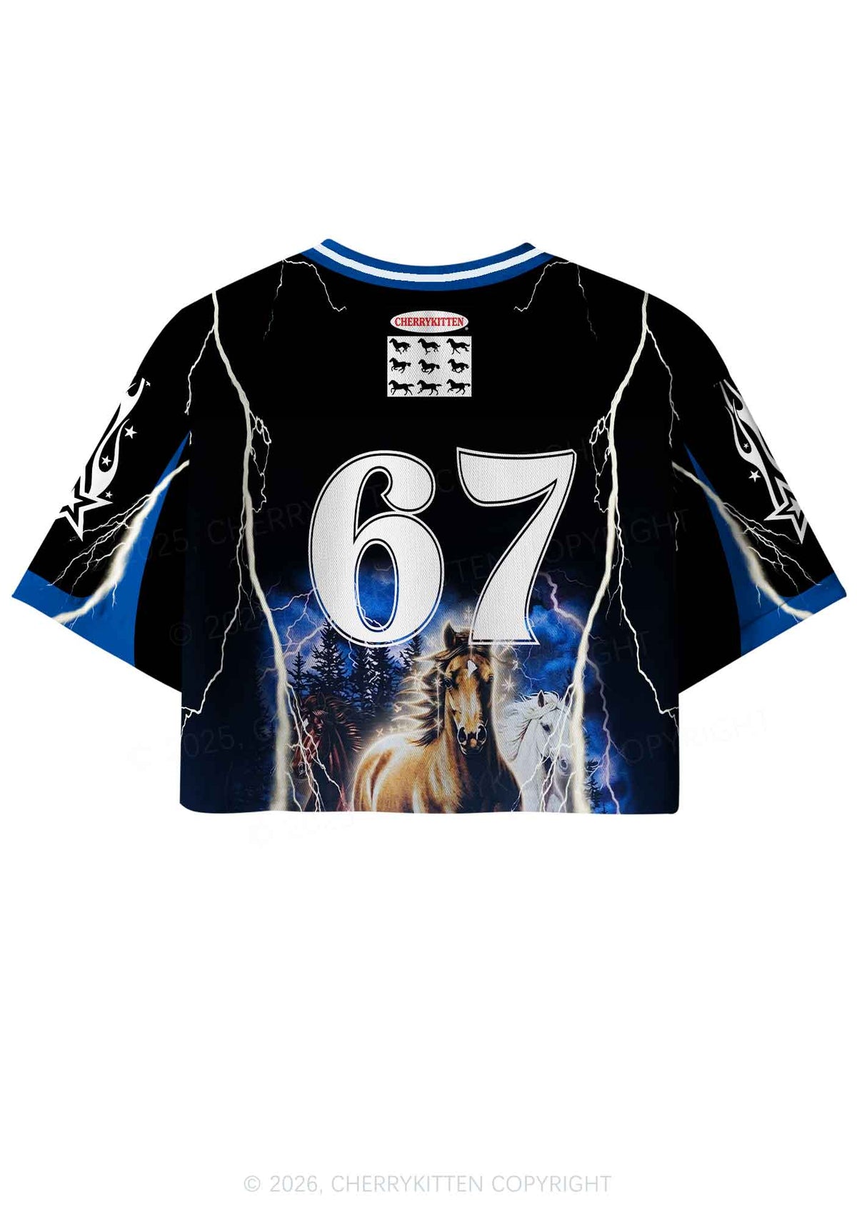Horses In Lightning Y2K Crop Sport Jersey Shirts Cherrykitten