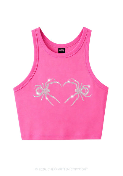 Rhinestone Skull Spider Y2K Crop Tank Top Cherrykitten