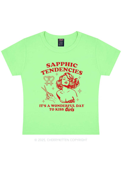 Sapphic Tendencies Kiss Girls Y2K Baby Tee Cherrykitten