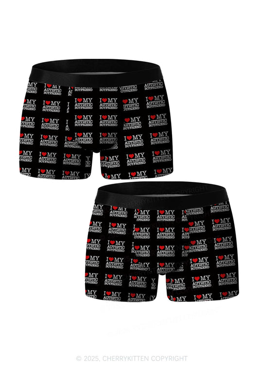 I Love My Autistic BF Valentine's Day Y2K Print Couples Boxer Briefs Set Cherrykitten