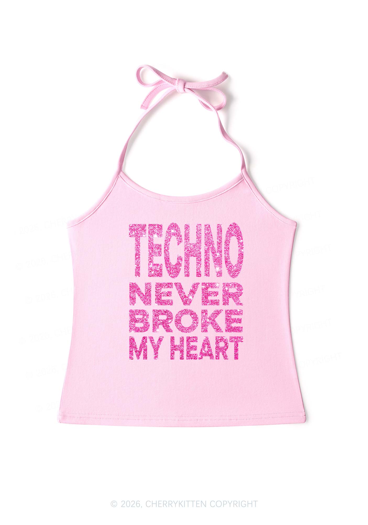 Glitter Techno Heart Y2K Halter Neck Cami Cherrykitten