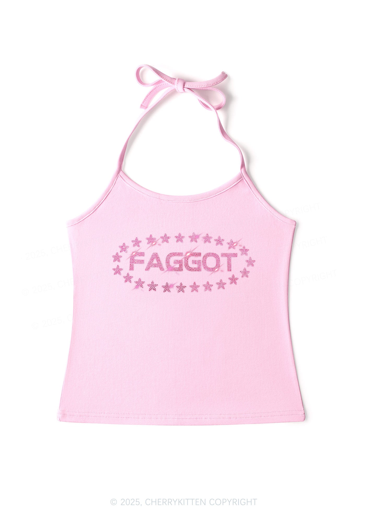 Rhinestone Pink Faggot Stars Pride Y2K Halter Neck Cami Cherrykitten