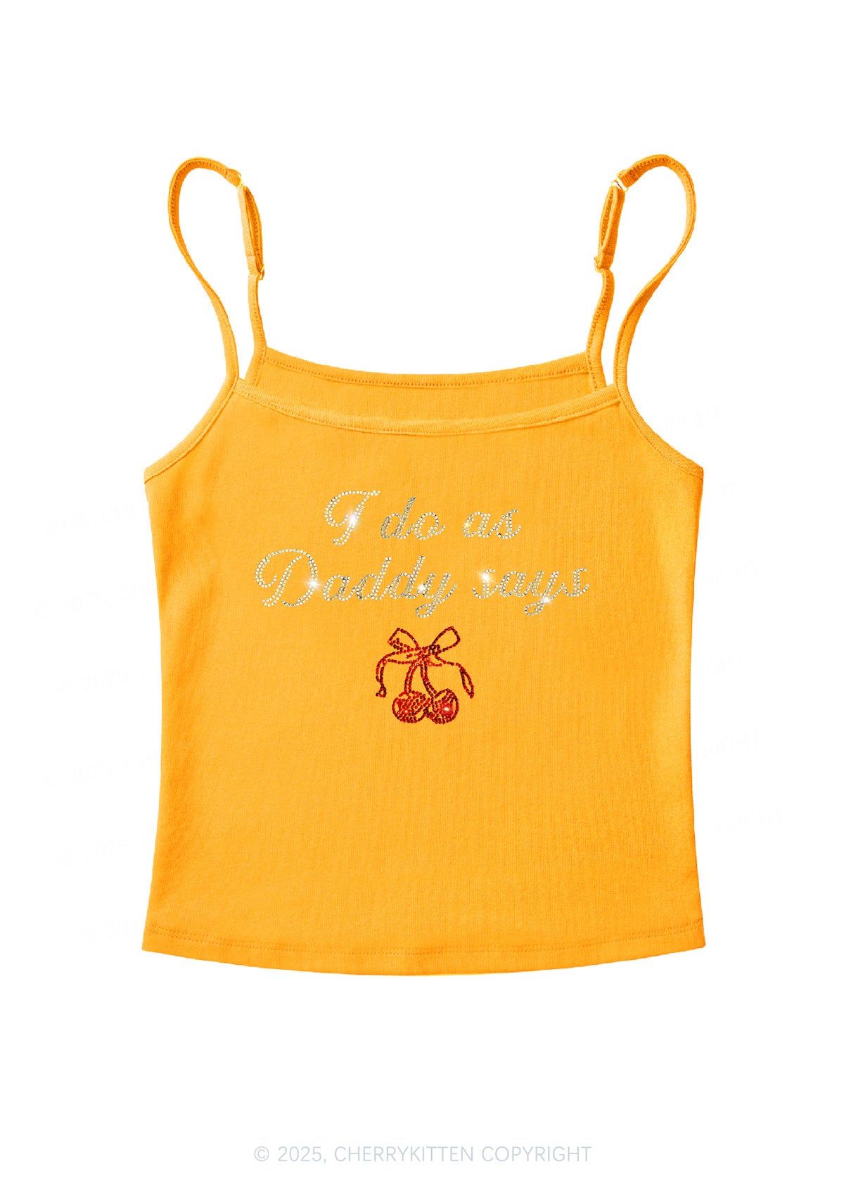 Rhinestone I Do As Daddy Says Y2K Spaghetti Strap Cami Cherrykitten