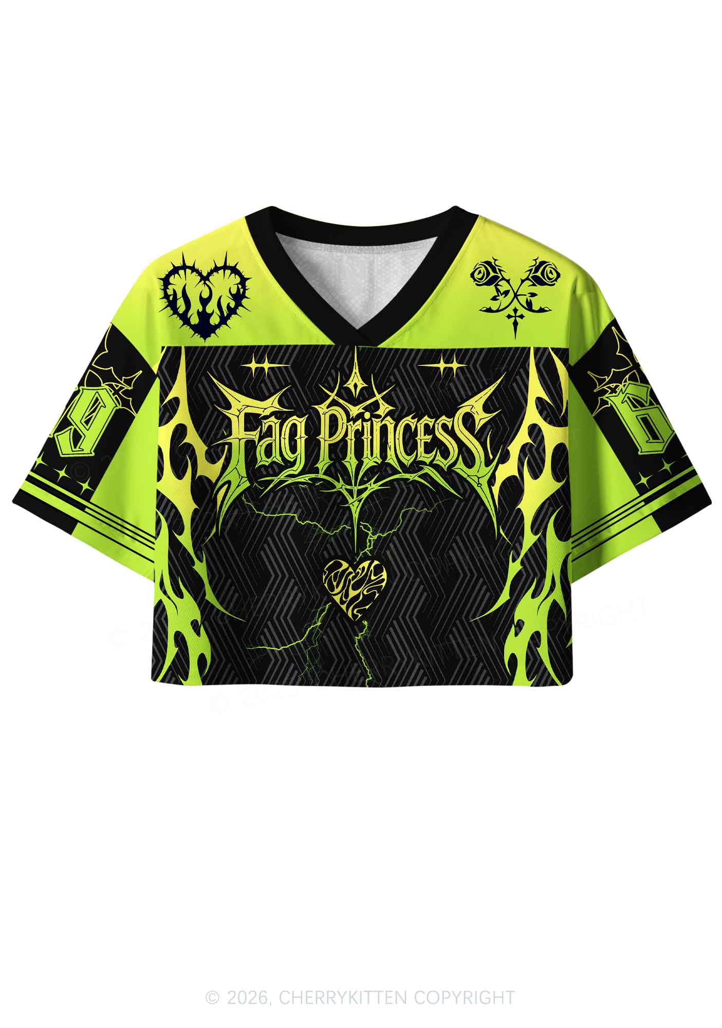 Green Gothic Fag Princess Pride Y2K Crop Sport Jersey Shirts Cherrykitten
