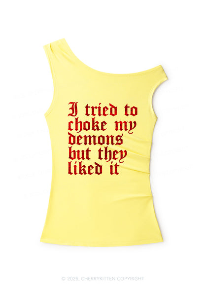Halloween Choke Demons They Liked Y2K Off Shoulder Tank Top Cherrykitten