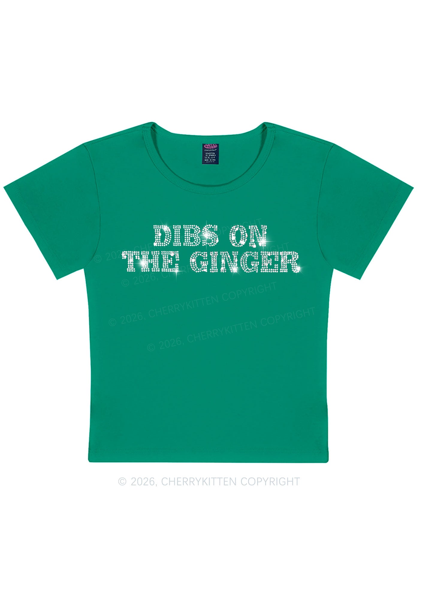 Rhinestone Dibs On The Ginger St Patricks Y2K Baby Tee Cherrykitten