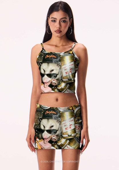 Smoking Opossum Y2K Print Cami Crop Top Cherrykitten