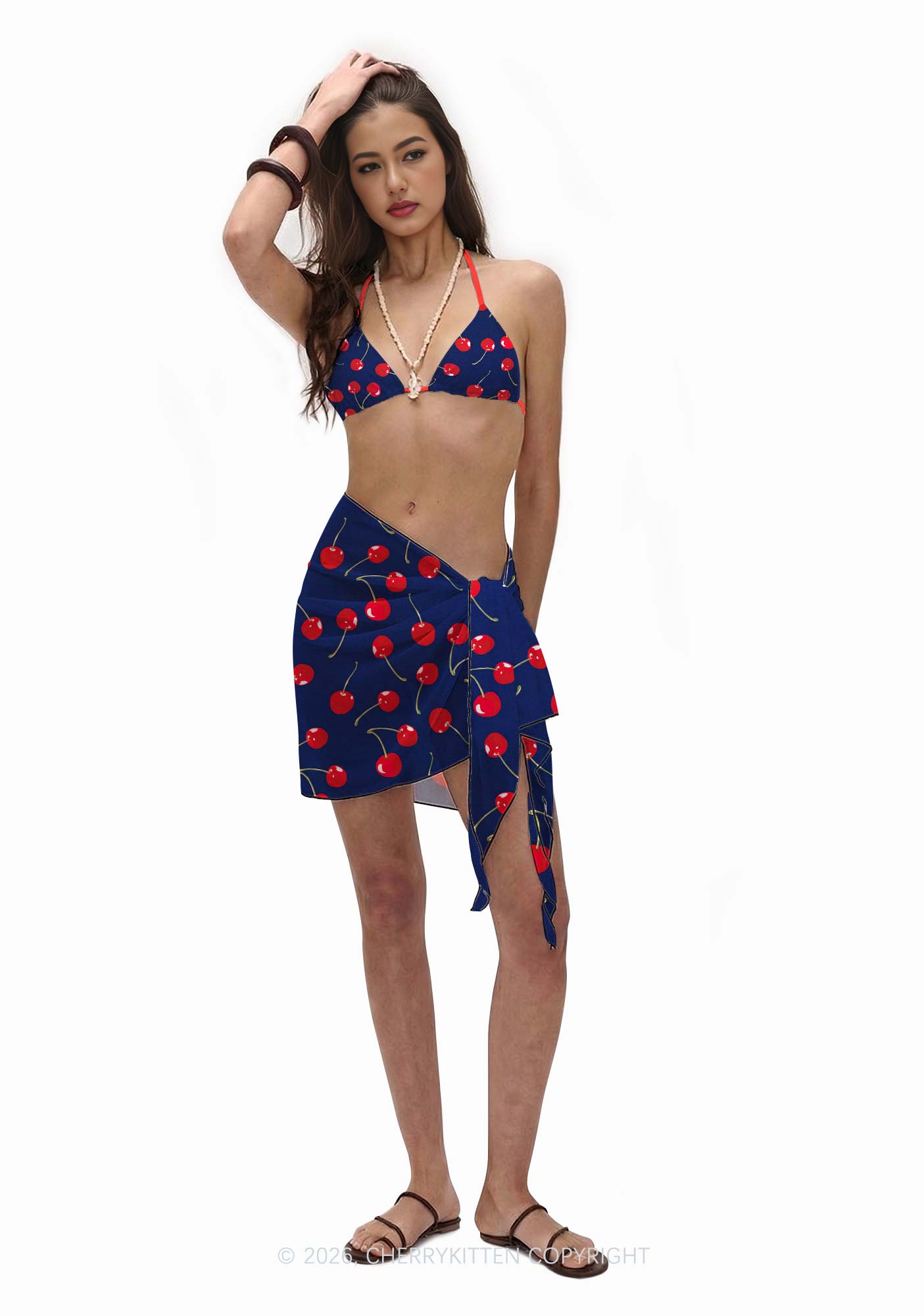 Cherry On Dark Blue Y2K Print Bikini Set Cherrykitten
