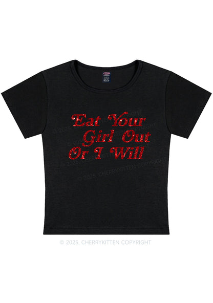 Glitter Eat Your Girl Out Y2K Baby Tee Cherrykitten