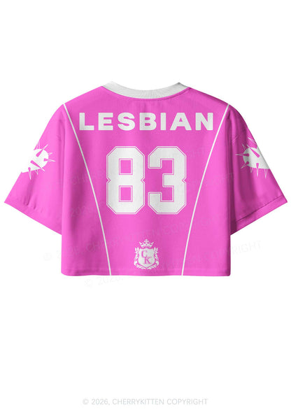 Hot Pink Live Laugh Lesbian Pride Y2K Crop Sport Jersey Shirts Cherrykitten