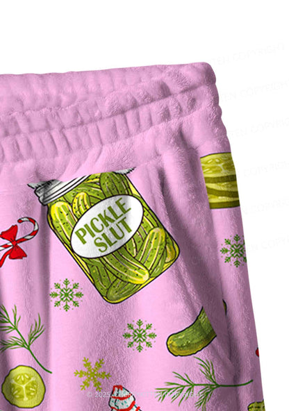 Christmas Santa Pickle Y2K Fleece Long Sleeve Pajama Set Cherrykitten