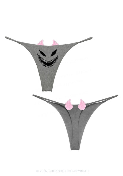Halloween Smiling Silhouette Y2K Goth Angel Wings Bikini String Thong Cherrykitten