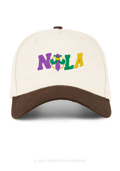 Embroidered Nola Fleur De Lis Y2K Color Block Baseball Cap Cherrykitten