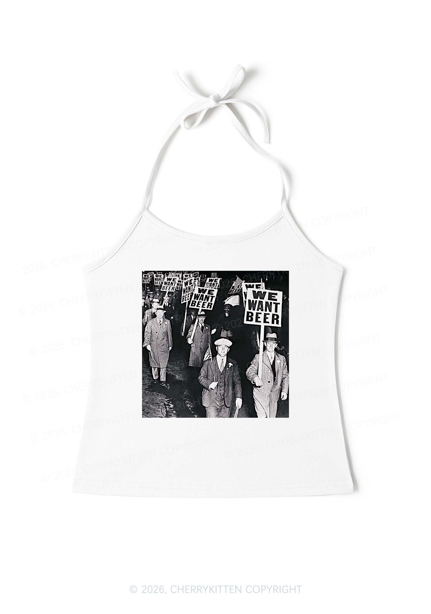 We Want Beer Y2K Halter Neck Cami Cherrykitten