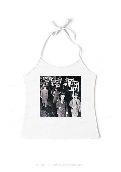 We Want Beer Y2K Halter Neck Cami Cherrykitten