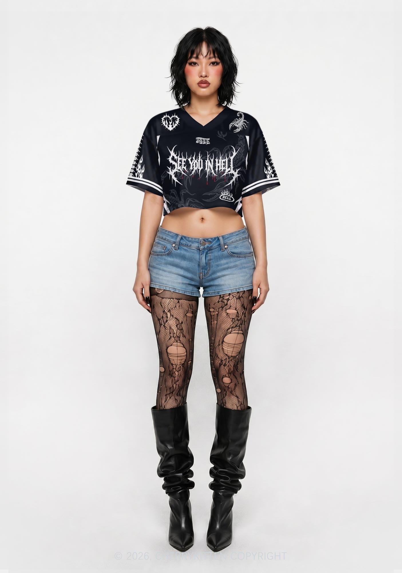 See You In Hell Y2K Crop Sport Jersey Shirts Cherrykitten