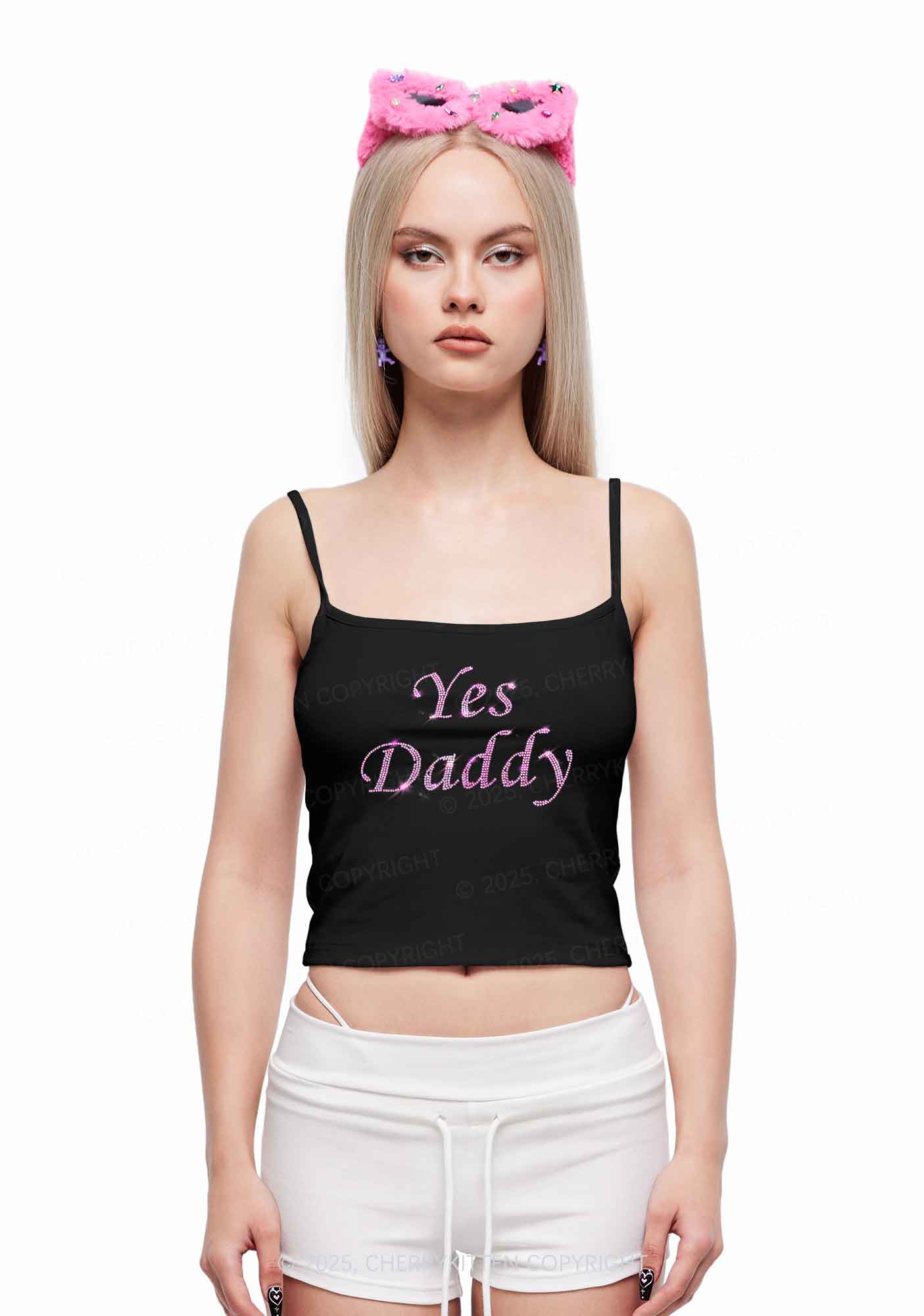 Rhinestone Yes Daddy Y2K Spaghetti Strap Cami Cherrykitten