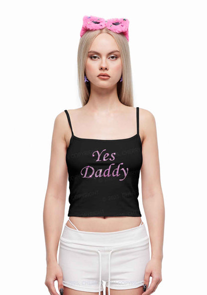 Rhinestone Yes Daddy Y2K Spaghetti Strap Cami Cherrykitten