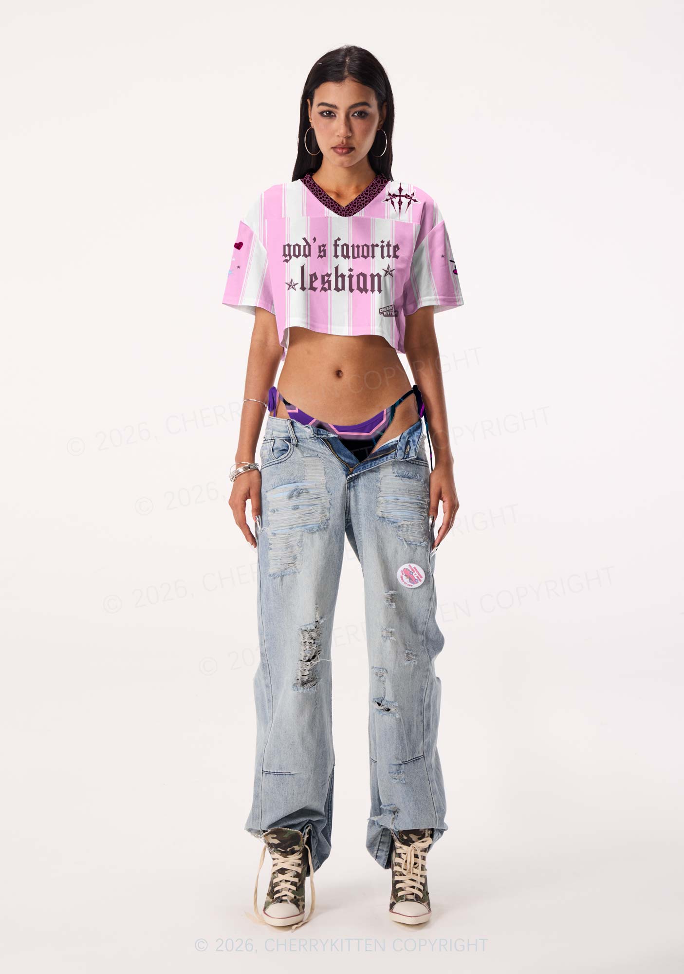 Gods Favorite Lesbian Pride Y2K Crop Sport Jersey Shirts Cherrykitten
