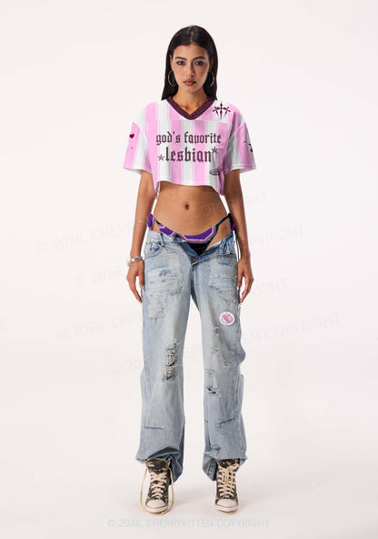 Gods Favorite Lesbian Pride Y2K Crop Sport Jersey Shirts Cherrykitten