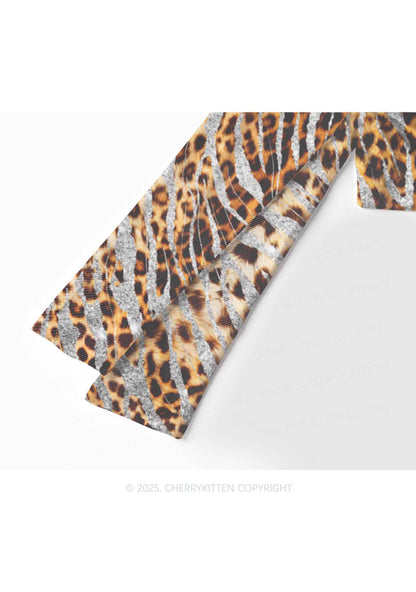 Silver Glitter Leopard Y2K Mesh Long Sleeve Crop Top Cherrykitten