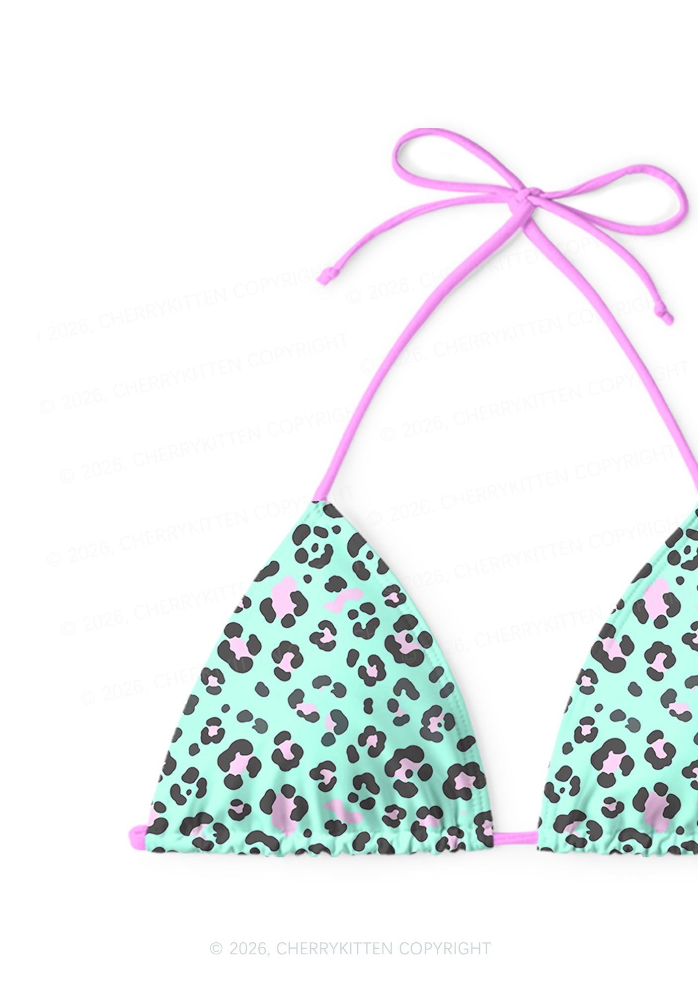Mint Green Leopard Y2K Print Bikini Set Cherrykitten