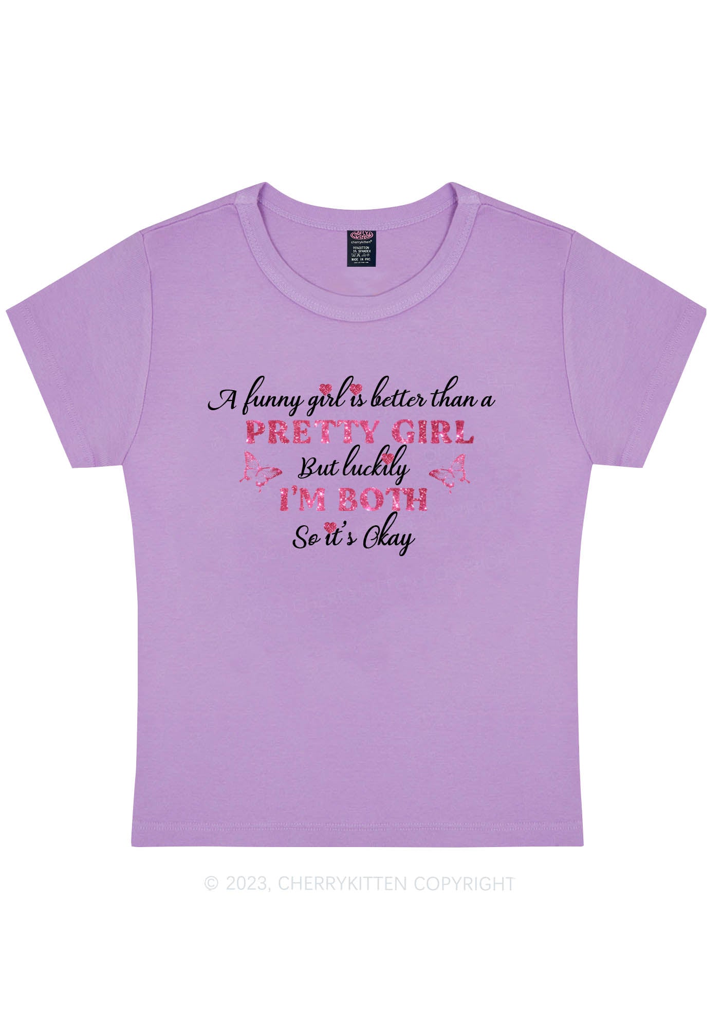 Curvy I'm Funny And Pretty Y2K Baby Tee Cherrykitten