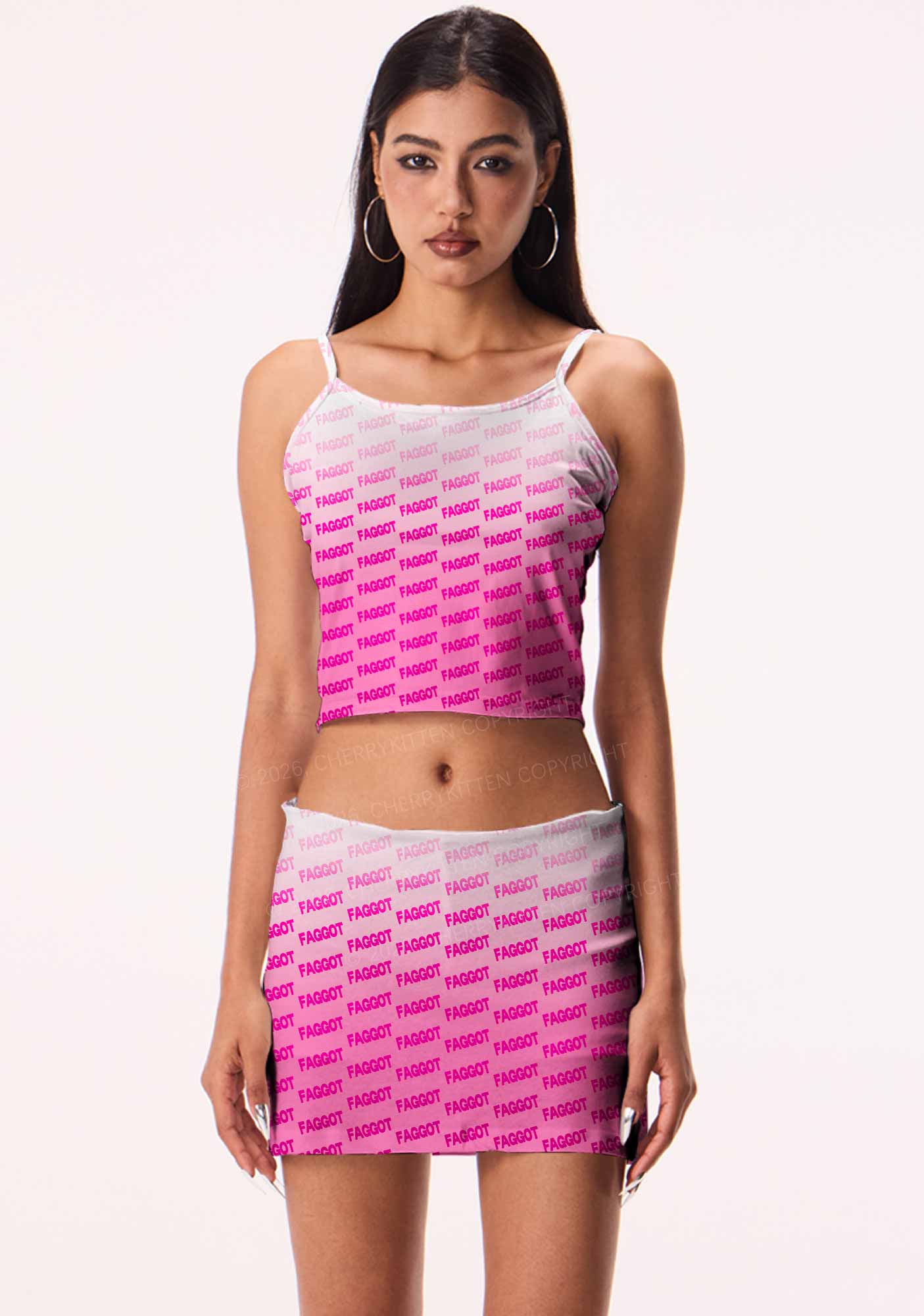 Faded Pink Faggot Pride Y2K Print Mini Skirt Cherrykitten