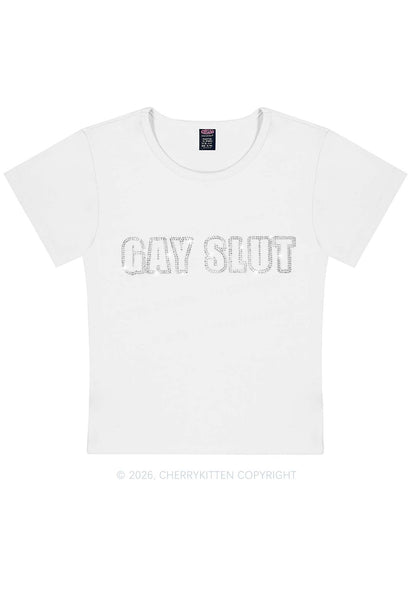 Rhinestone Gay Slxt Pride Y2K Baby Tee Cherrykitten