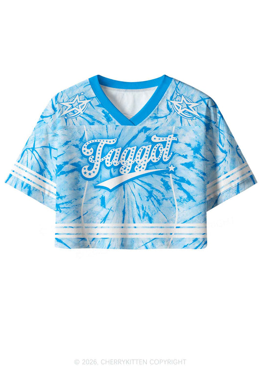 Blue Tie Dye Faggot Pride Y2K Crop Sport Jersey Shirts Cherrykitten