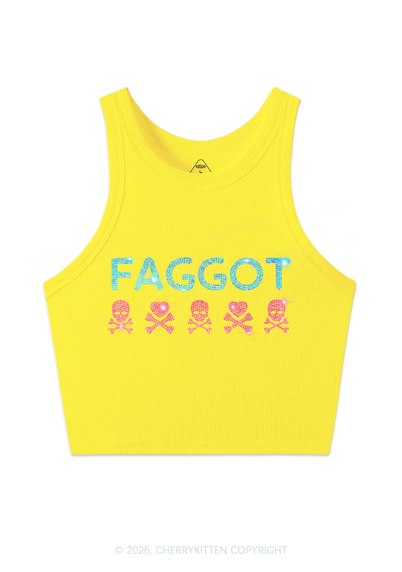 Rhinestone Faggot Skull Pride Y2K Crop Tank Top Cherrykitten