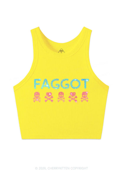 Rhinestone Faggot Skull Pride Y2K Crop Tank Top Cherrykitten