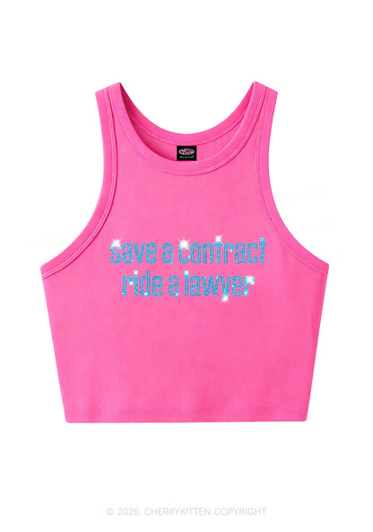Rhinestone Ride A Lawyer Y2K Crop Tank Top Cherrykitten