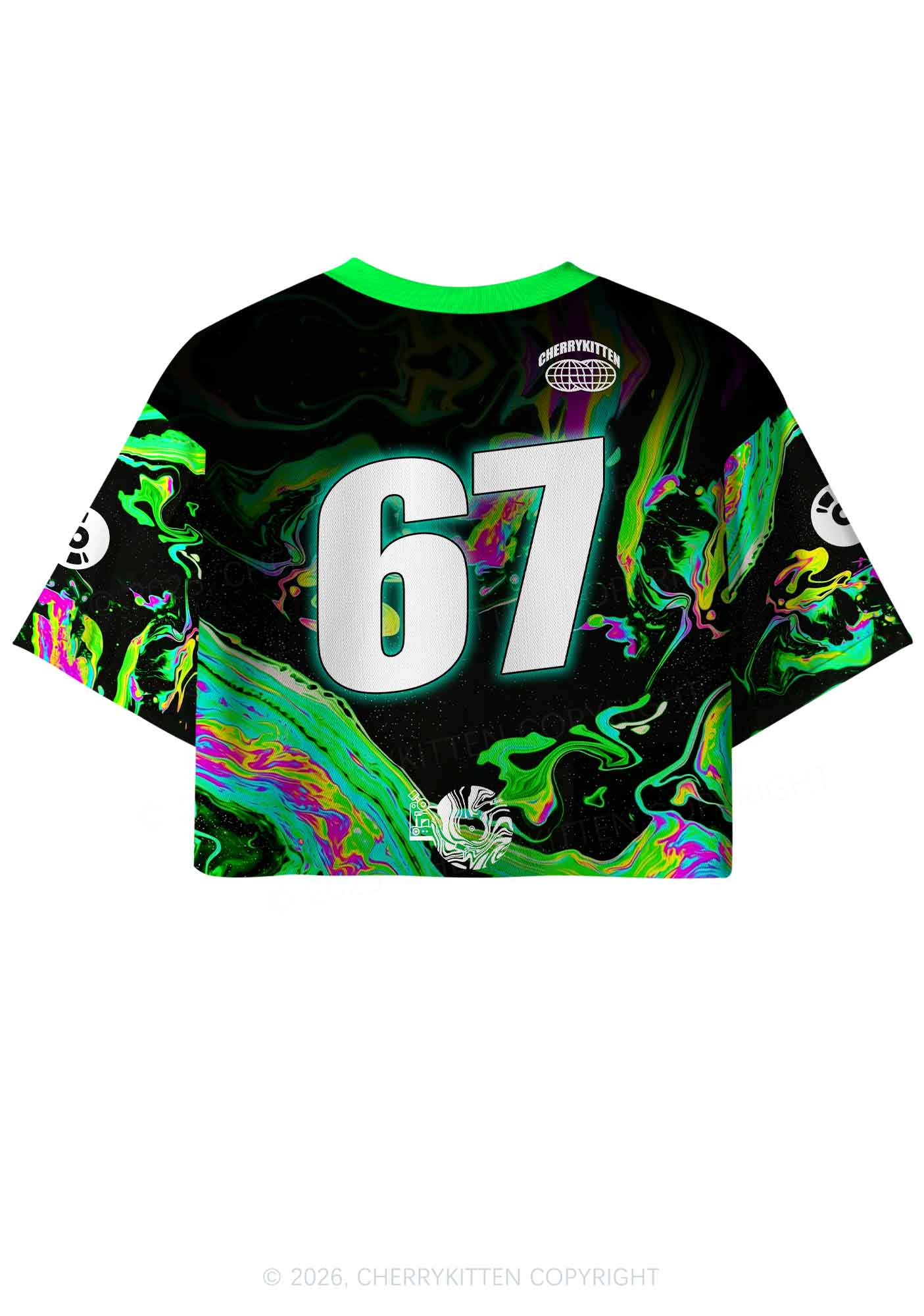 Green Liquid Swirl I Love Techno Slxts Y2K Crop Sport Jersey Shirts Cherrykitten