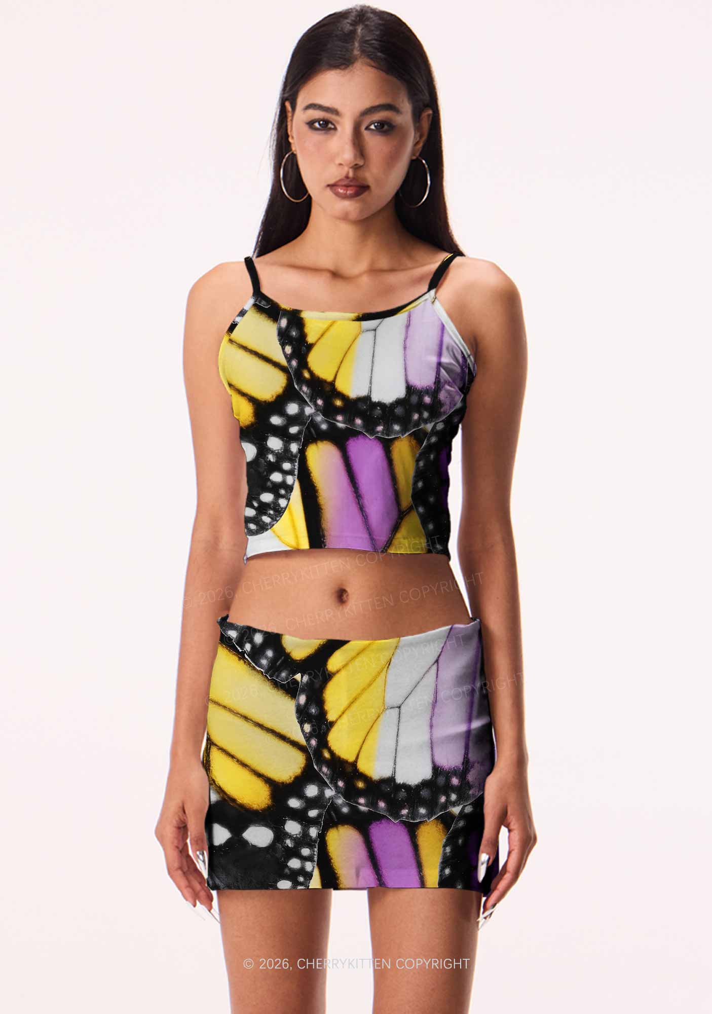 Nonbinary Butterfly Wing Pride Y2K Print Cami Crop Top Cherrykitten