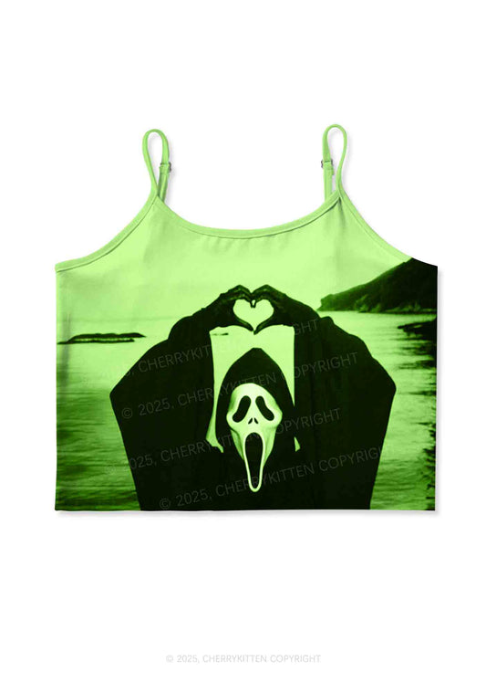 Halloween Seaside Ghost Heart Y2K Print Cami Crop Top Cherrykitten